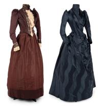 Two Silk Bustle Dresses, 1890s