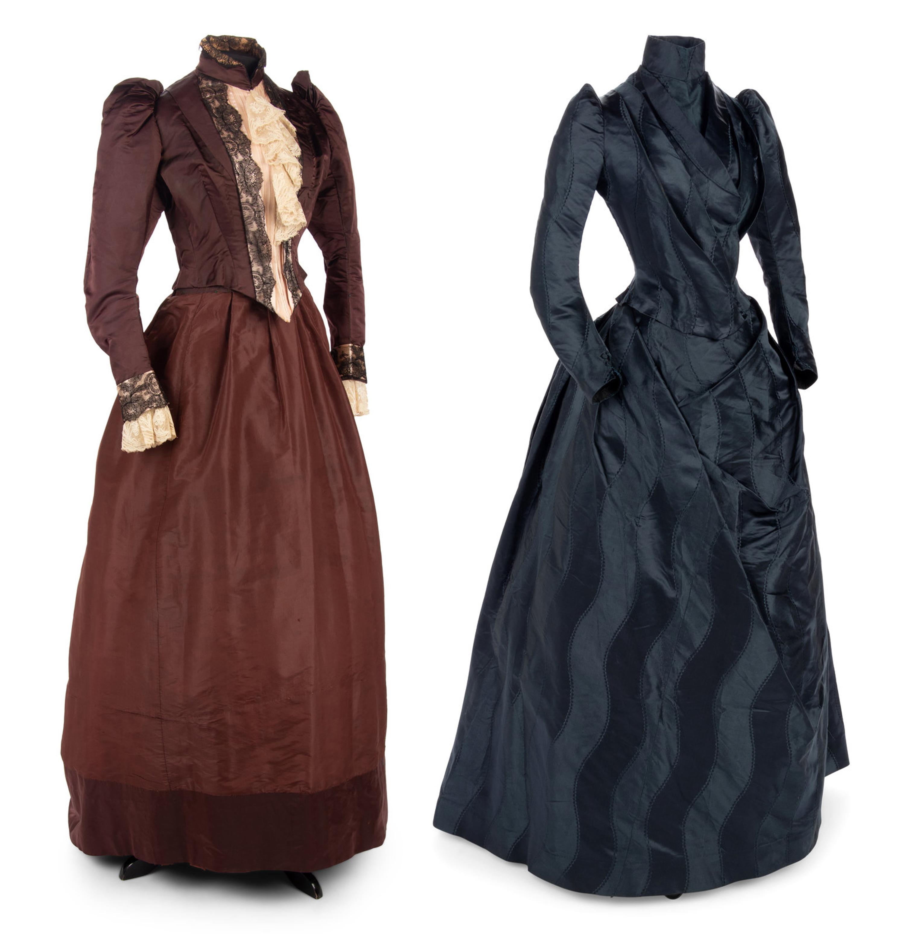 Two Silk Bustle Dresses, 1890s