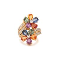 MULTICOLOR SAPPHIRE AND DIAMOND FLOWER RING