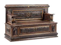 An Italian Carved and Parcel Gilt Hall Bench Height 41 1/2 x width 65 x depth 24 inches. — 19TH CENTURY