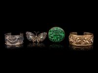 Four Chinese Hardstone and Silver Articles