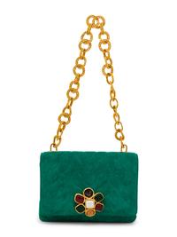CHANEL, GREEN SUEDE GRIPOIX FLAP BAG