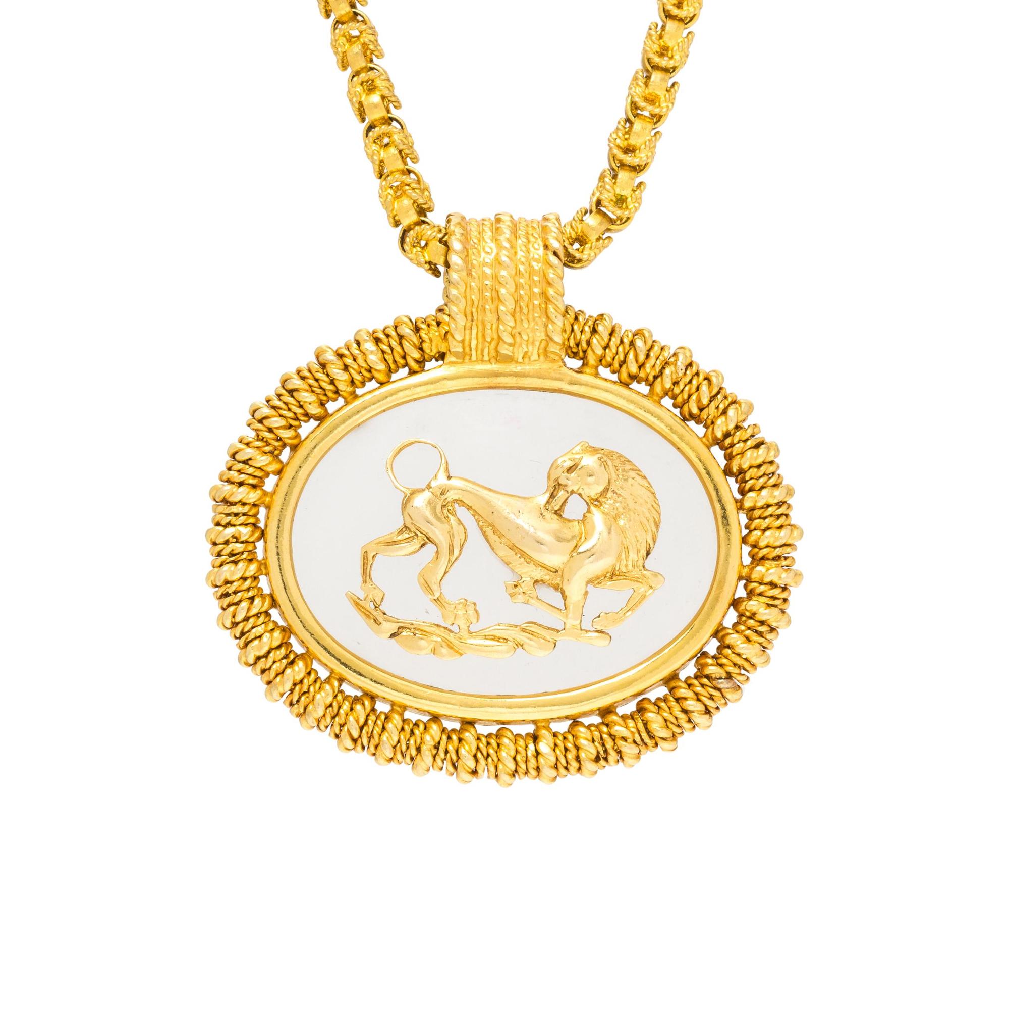 LALAOUNIS, YELLOW GOLD AND ROCK CRYSTAL PENDANT/NECKLACE