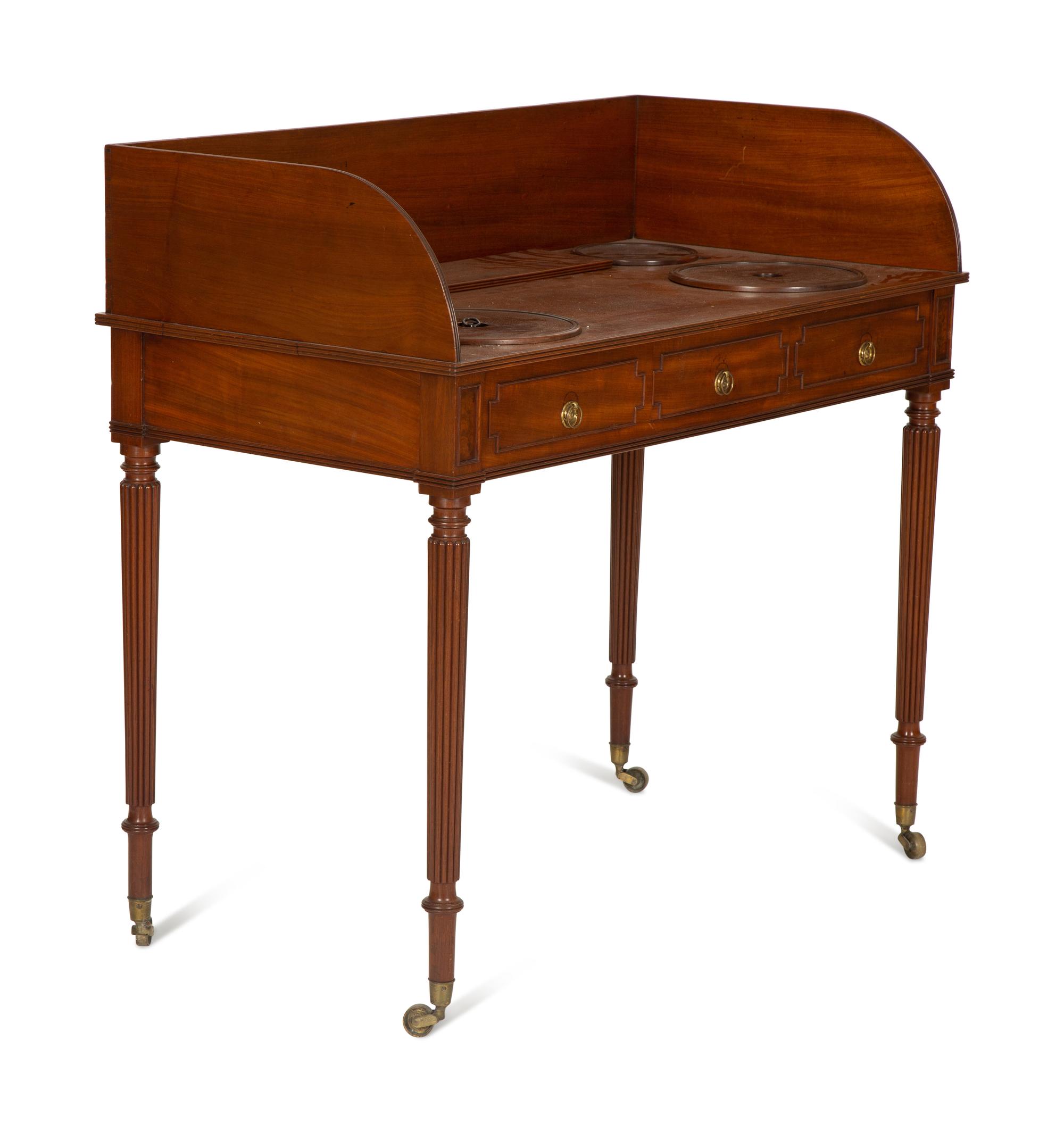 A Regency Mahogany Wash Stand with Original Covers for Bowl Cut-outs