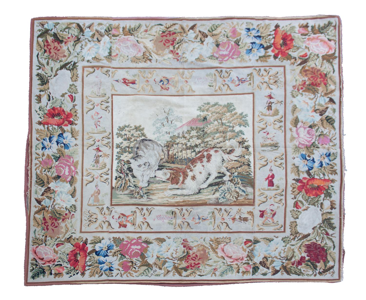 A Needlework Tapestry Rug Height 78 x width 87 1/2 inches. — 20TH CENTURY