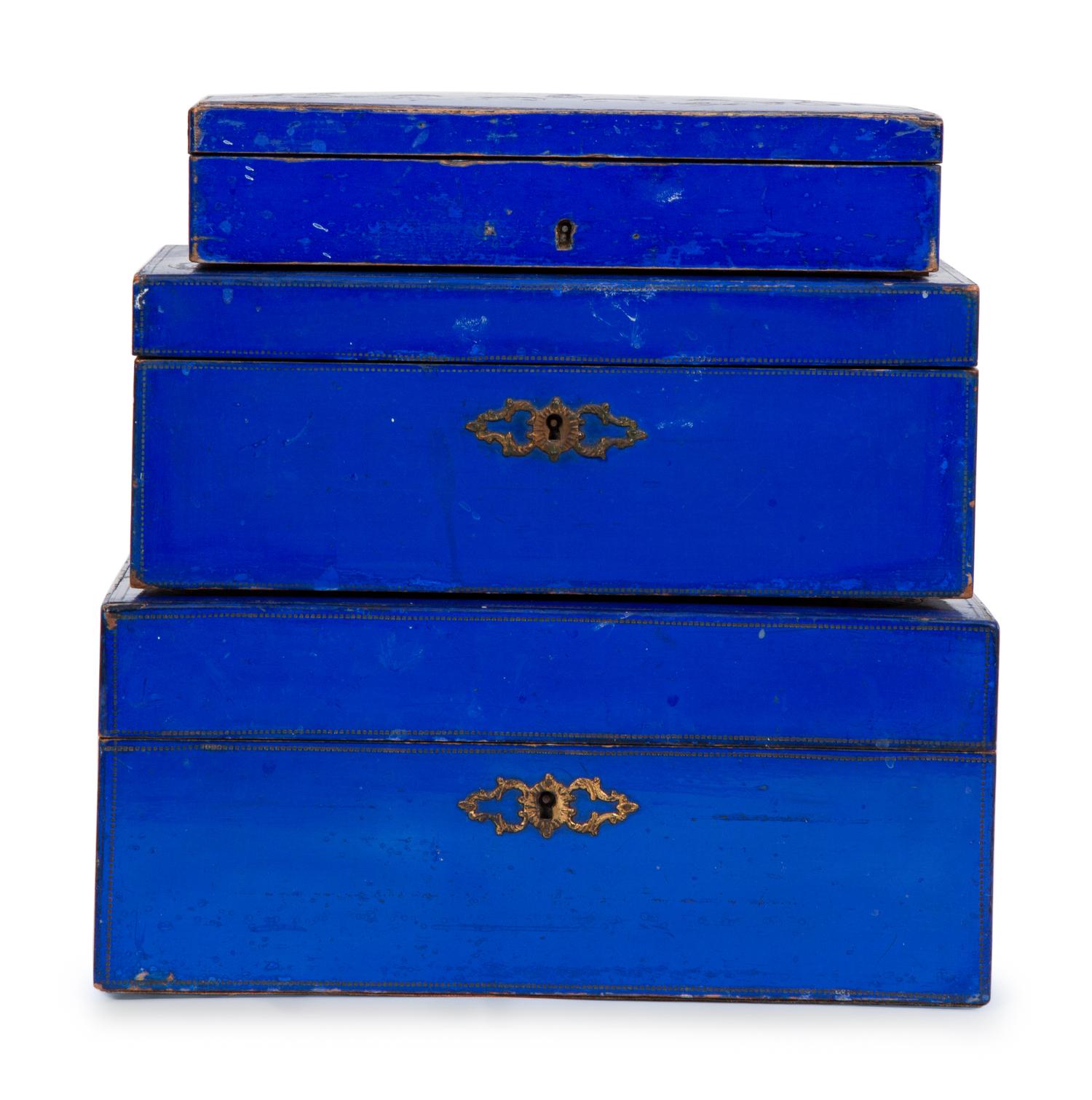 Three Gilt-Embossed Painted Wood Boxes