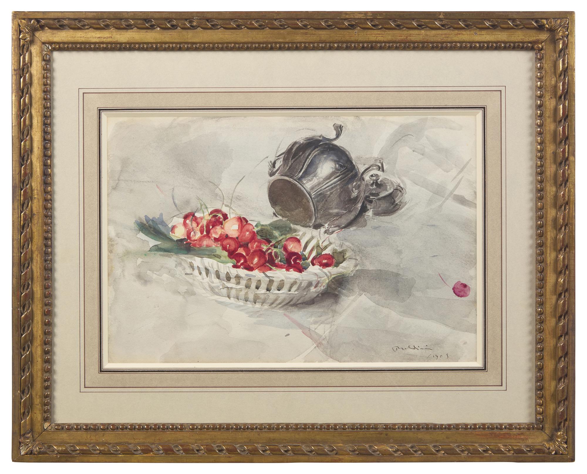 Still Life of a Basket of Cherries and a Silver Sugar Bowl , 1905