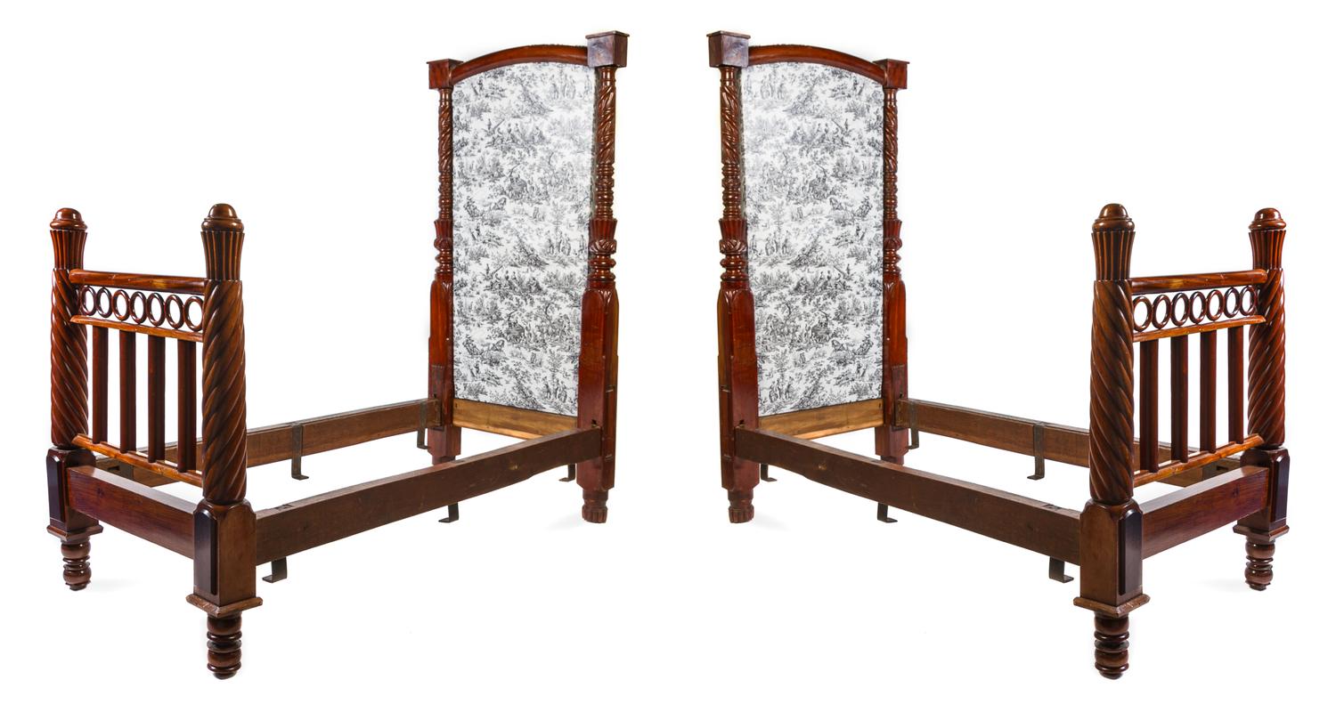 A Pair of Irish Chippendale Style Mahogany Beds Height 77 1/2 x width 37 1/2 x depth 83 inches. — LATE 19TH CENTURY
