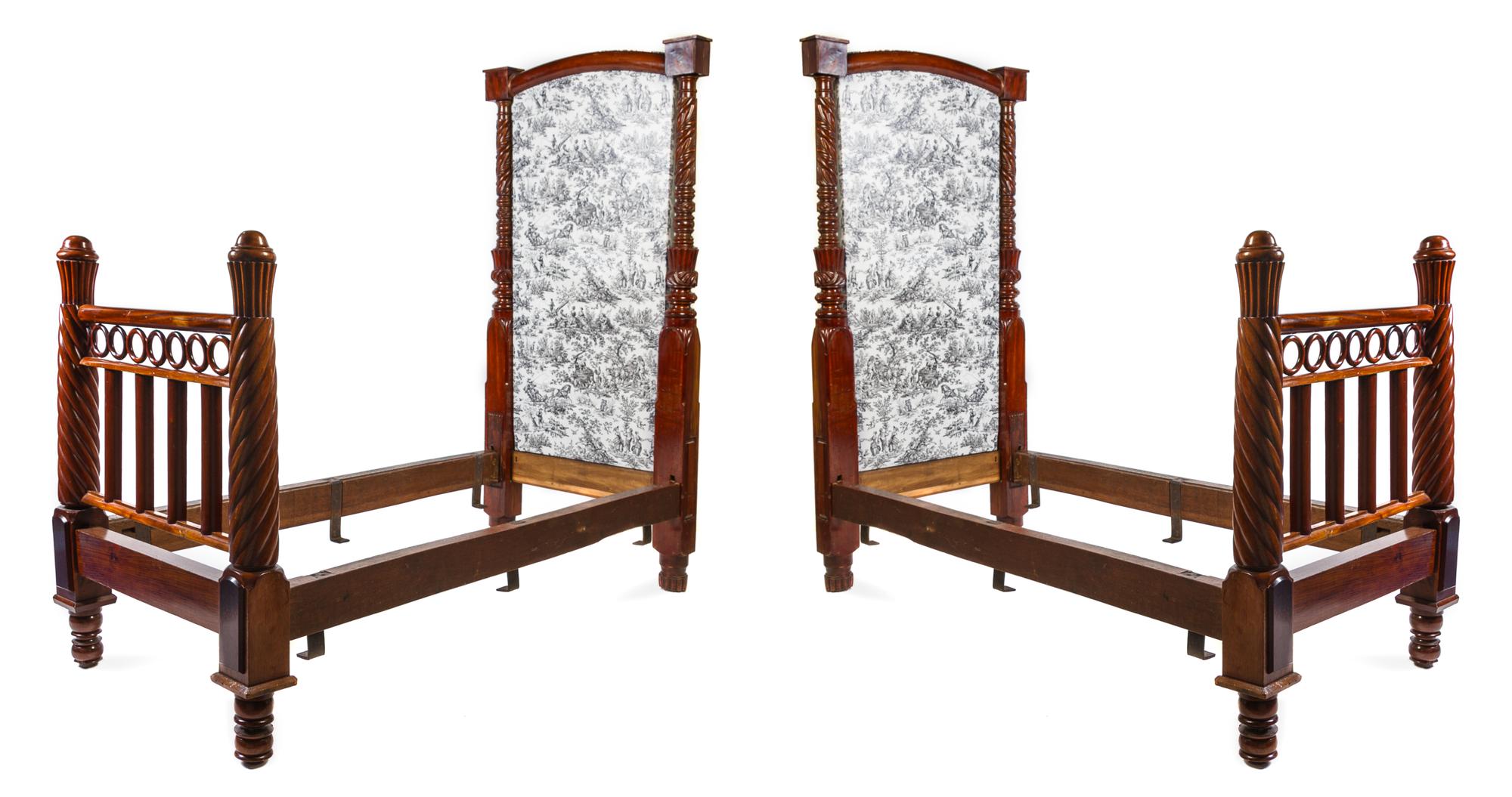 A Pair of Irish Chippendale Style Mahogany Beds Height 77 1/2 x width 37 1/2 x depth 83 inches. — LATE 19TH CENTURY