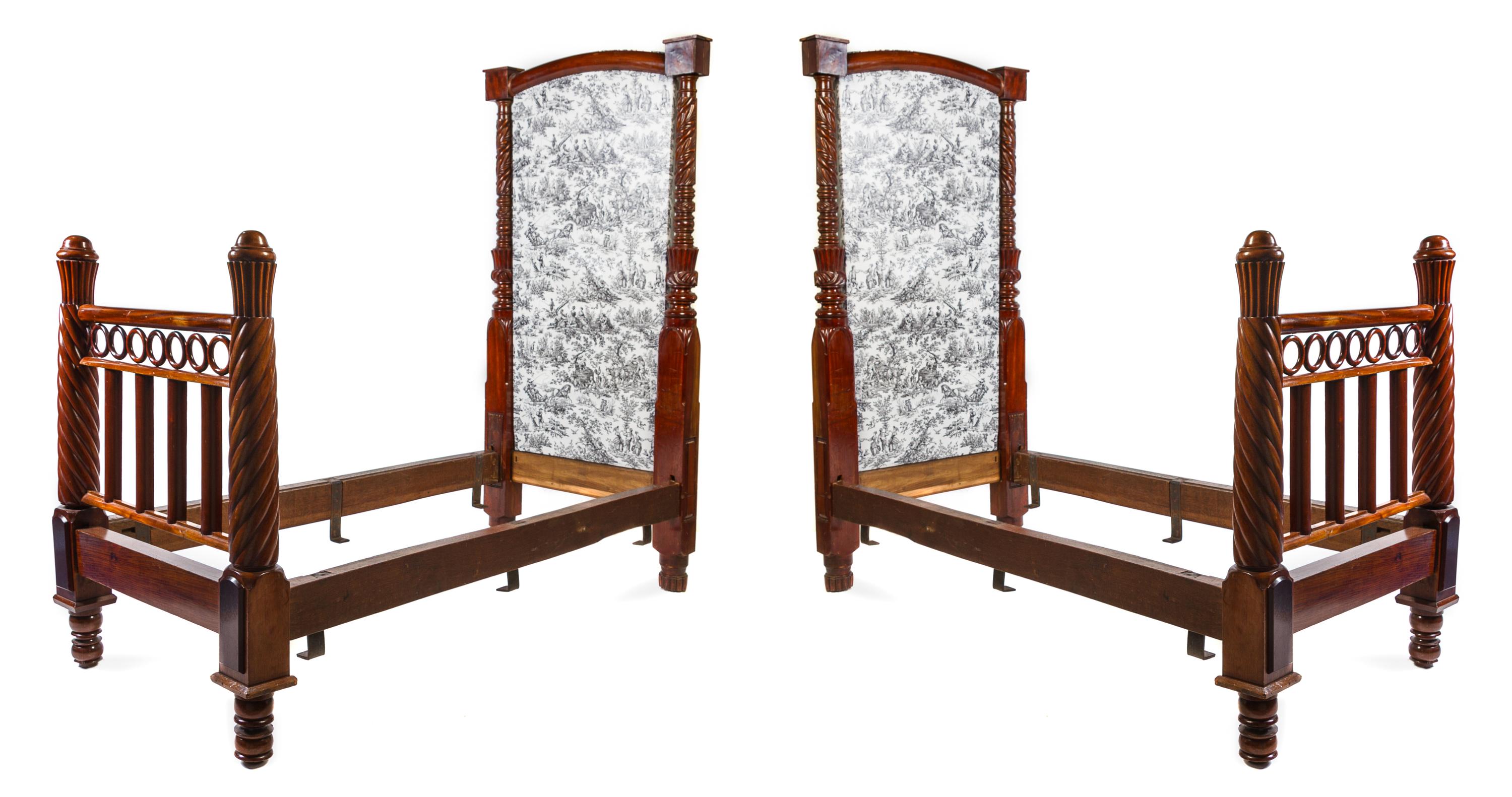 A Pair of Irish Chippendale Style Mahogany Beds Height 77 1/2 x width 37 1/2 x depth 83 inches. — LATE 19TH CENTURY