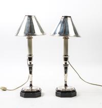 A Pair of Silver-Plate Candlestick Lamps Height overall 17 1/2 inches. — 20TH CENTURY
