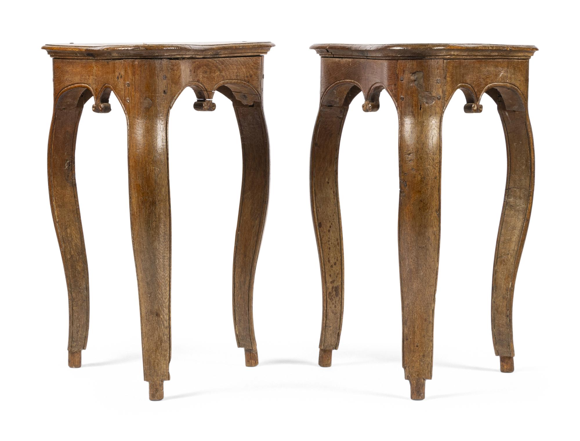 A Pair of French Provincial Walnut Trefoil Side Tables