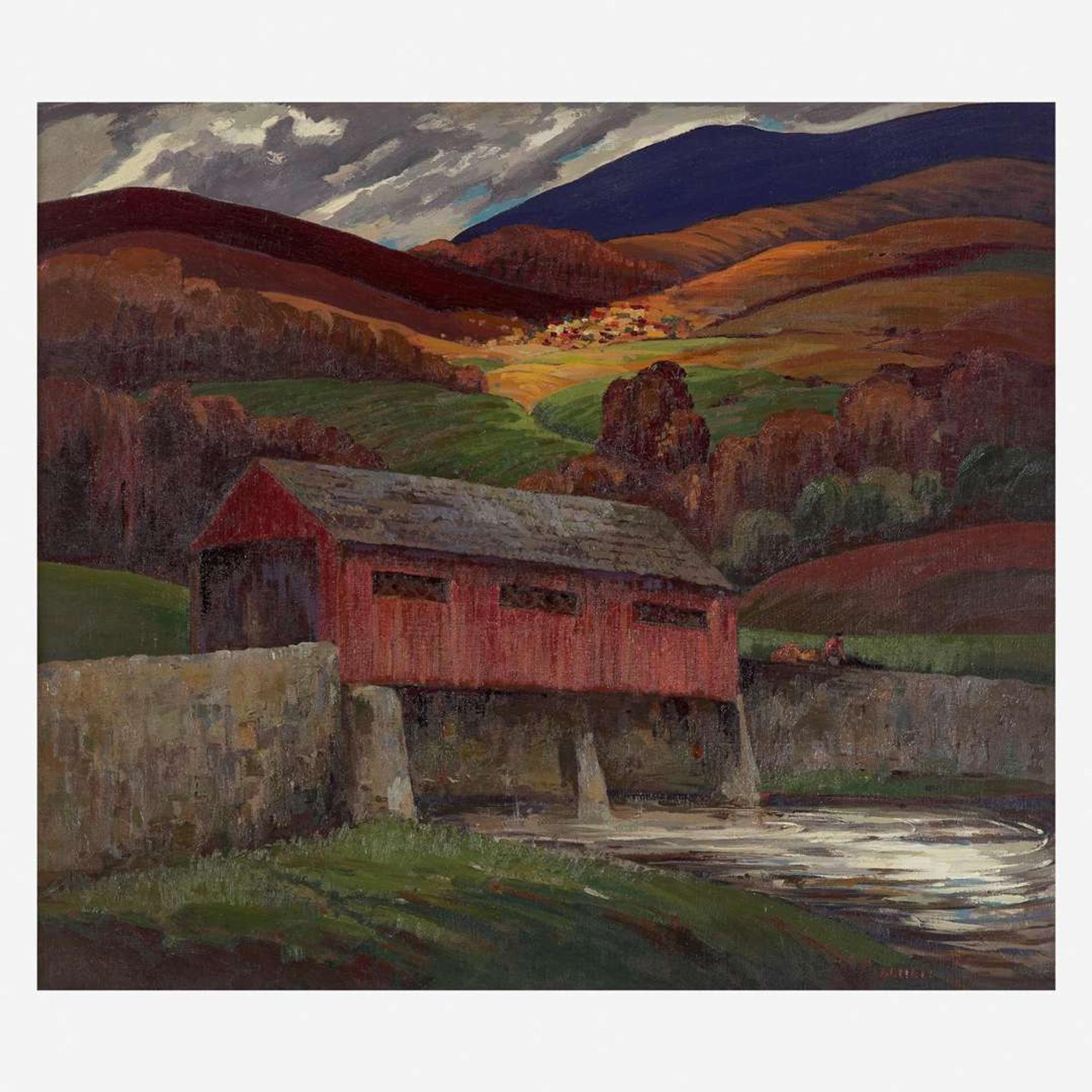 Susan Gertrude Schell (American, 1891-1970) Covered Bridge in Fall Landscape