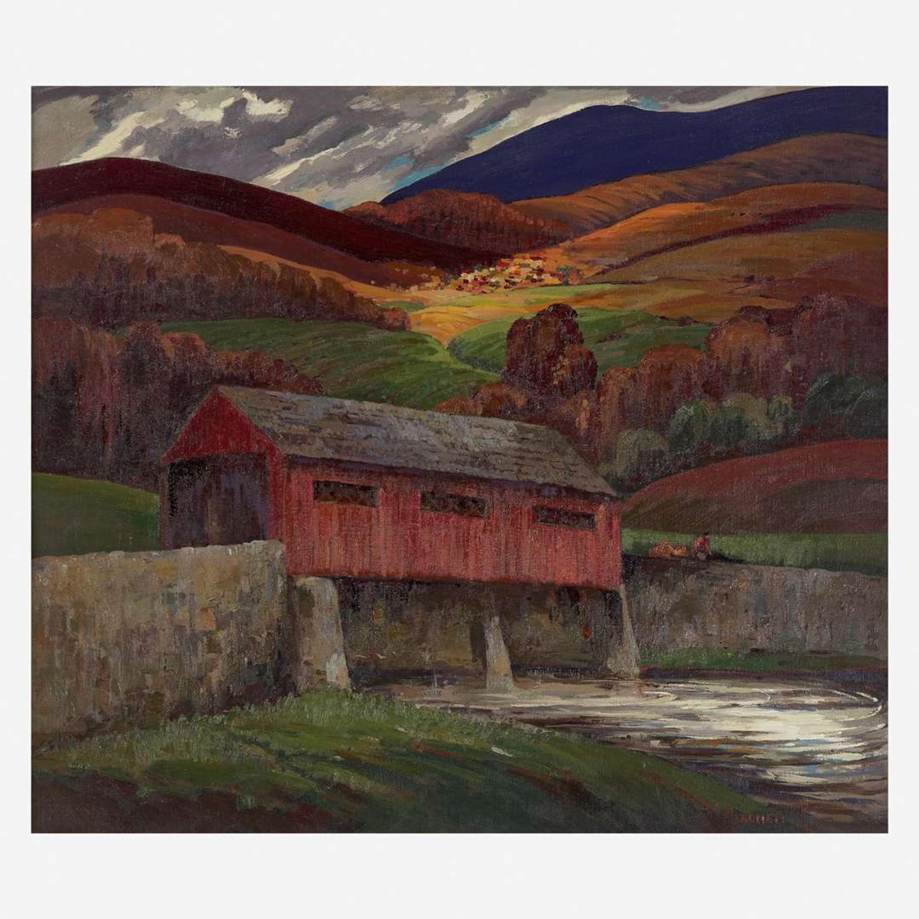 Susan Gertrude Schell (American, 1891-1970) Covered Bridge in Fall Landscape