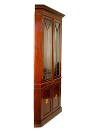 A George III Style Mahogany and Satinwood Corner Cabinet