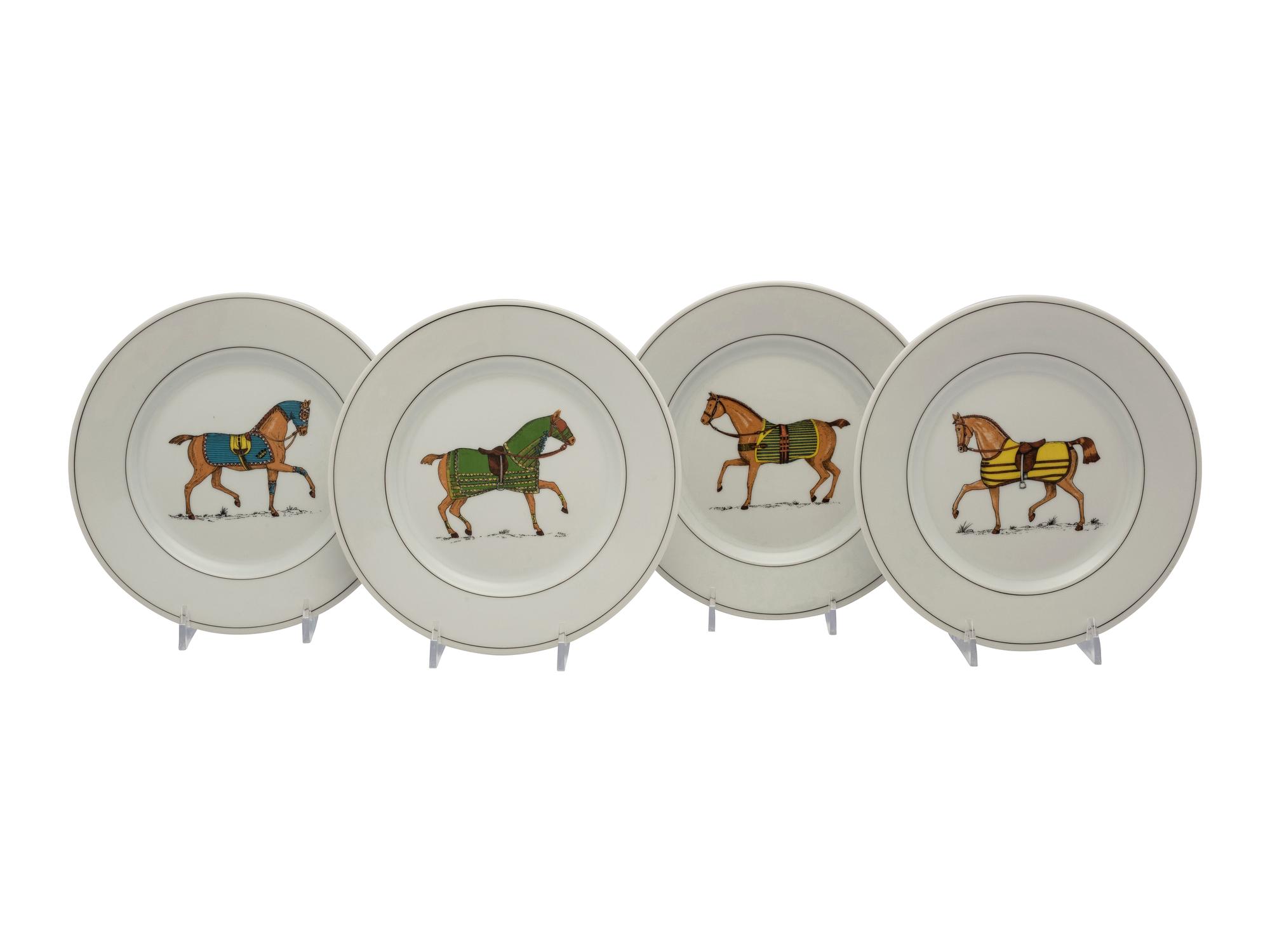 A Set of Twelve French Porcelain Bistro Plates in the Equestrian Taste