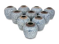 10 Chinese Blue and White Porcelain 'Foliate' Jars