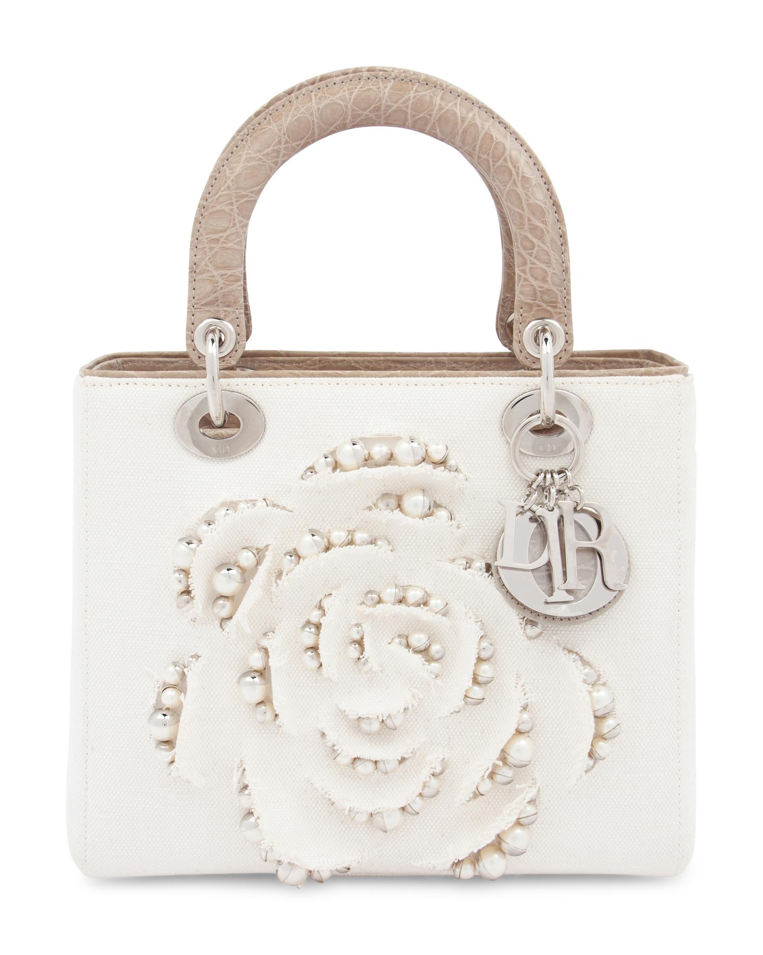 Christian Dior White Canvas Small Lady Dior Bag 2013