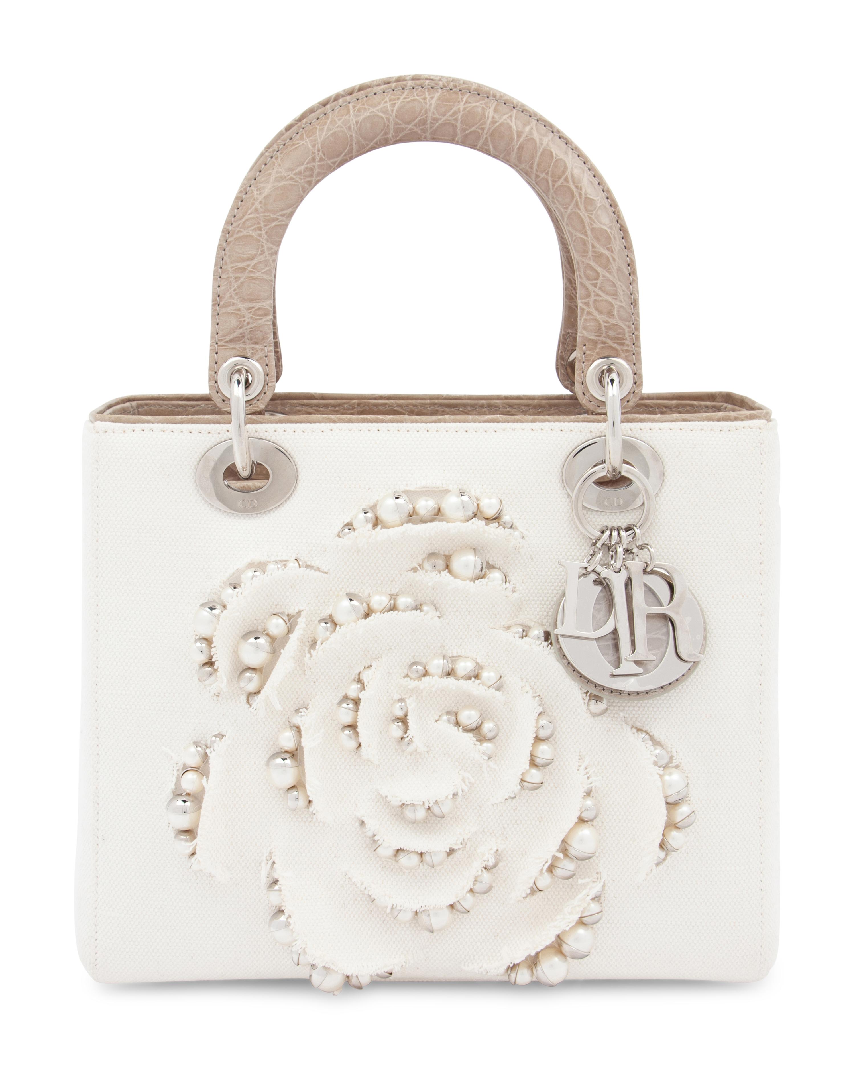 Christian Dior White Canvas Small Lady Dior Bag 2013