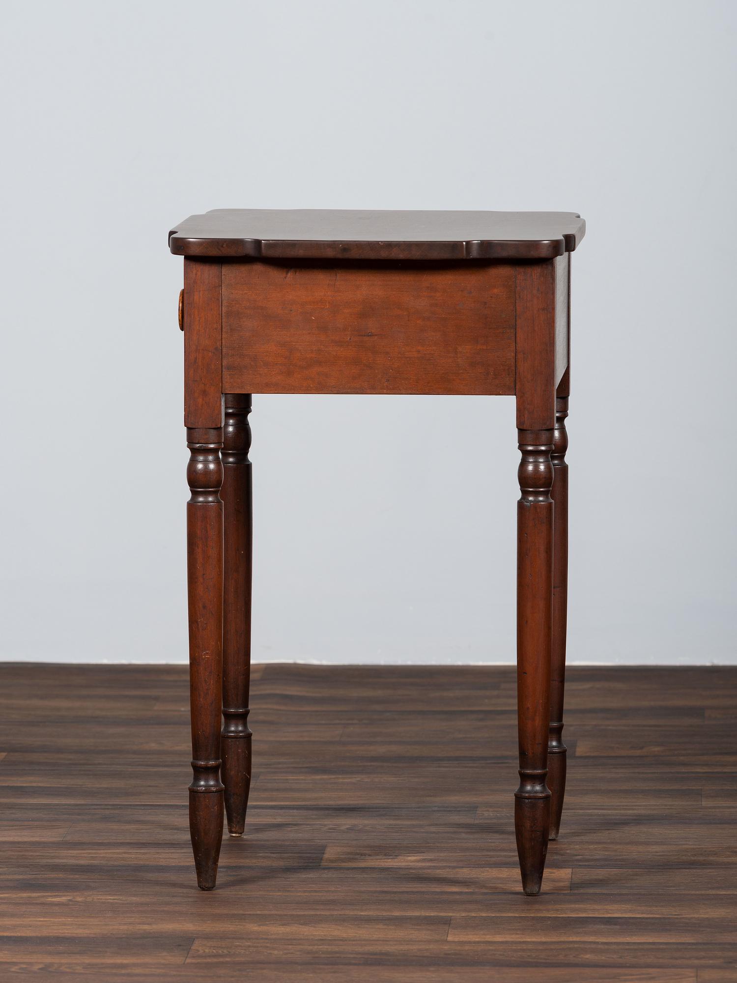 A Late Federal Carved Cherrywood and Tiger Maple One-Drawer Work Table