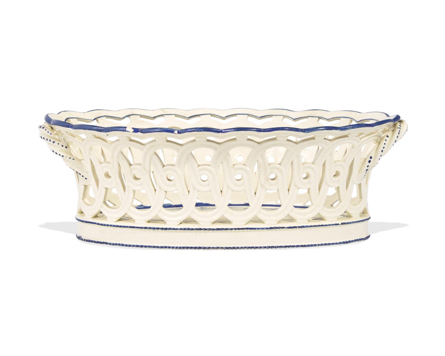 A Wedgwood Enamel Decorated Creamware Oval Basket