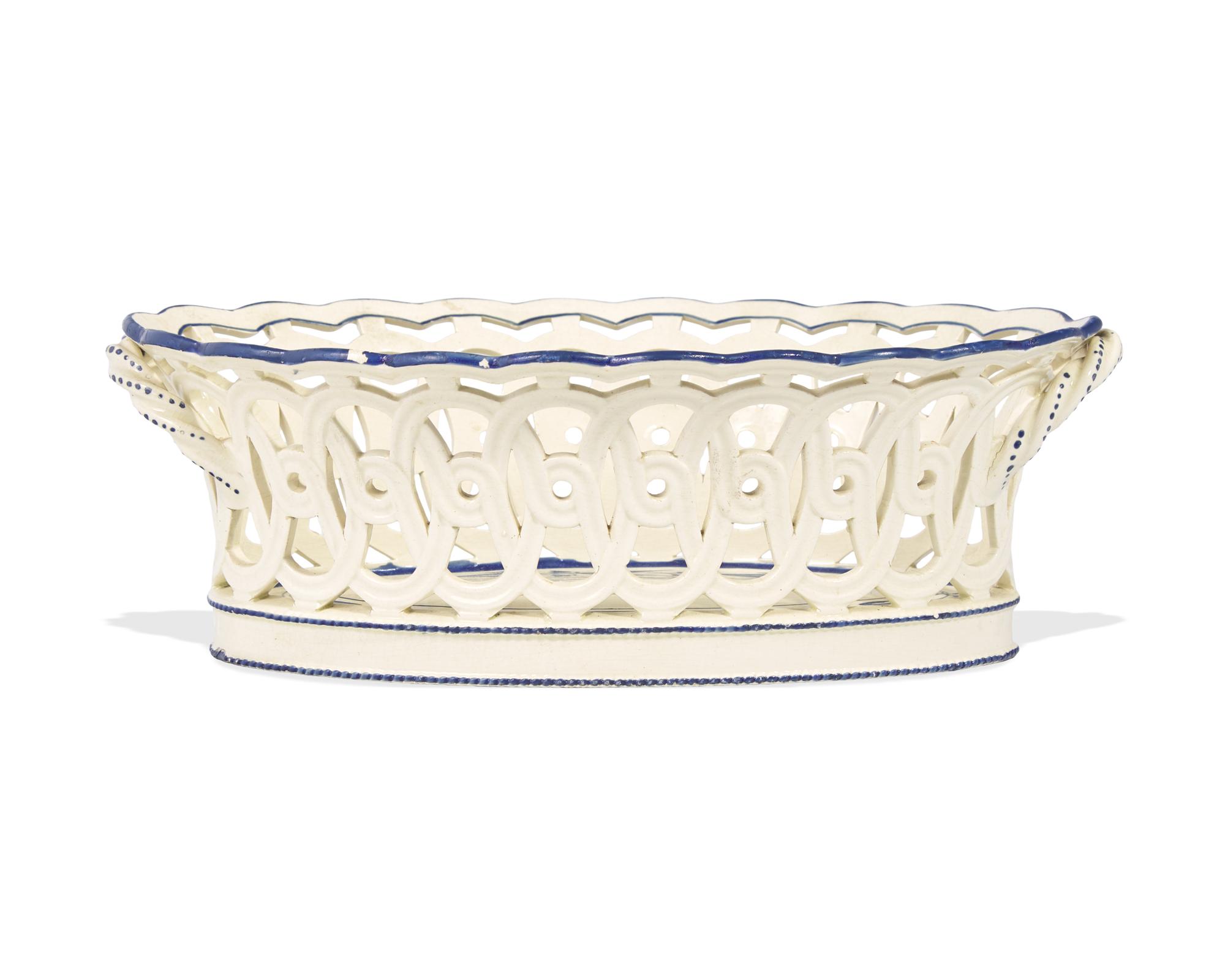 A Wedgwood Enamel Decorated Creamware Oval Basket