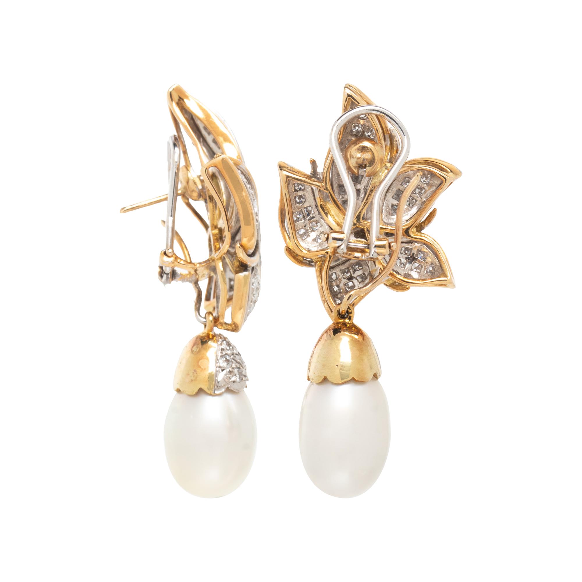 CULTURED PEARL AND DIAMOND CONVERTIBLE CLIP EARRINGS