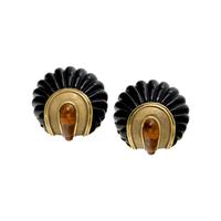 WINC, YELLOW GOLD, ONYX AND CITRINE EARCLIPS