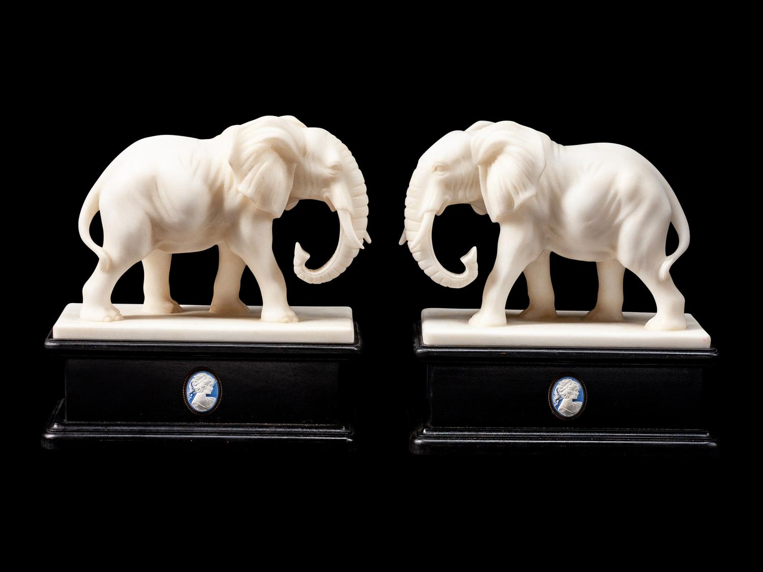 A Pair of Continental Composition Marble Elephants