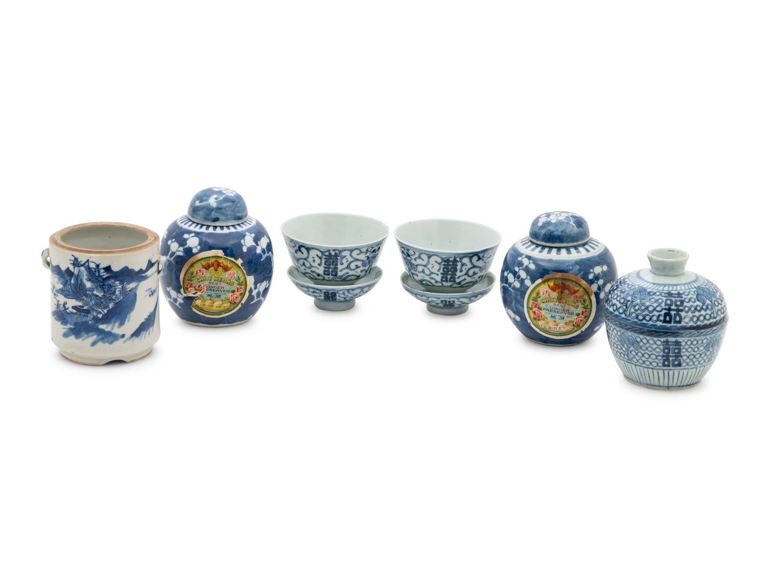 Six Chinese Blue and White Porcelain Articles