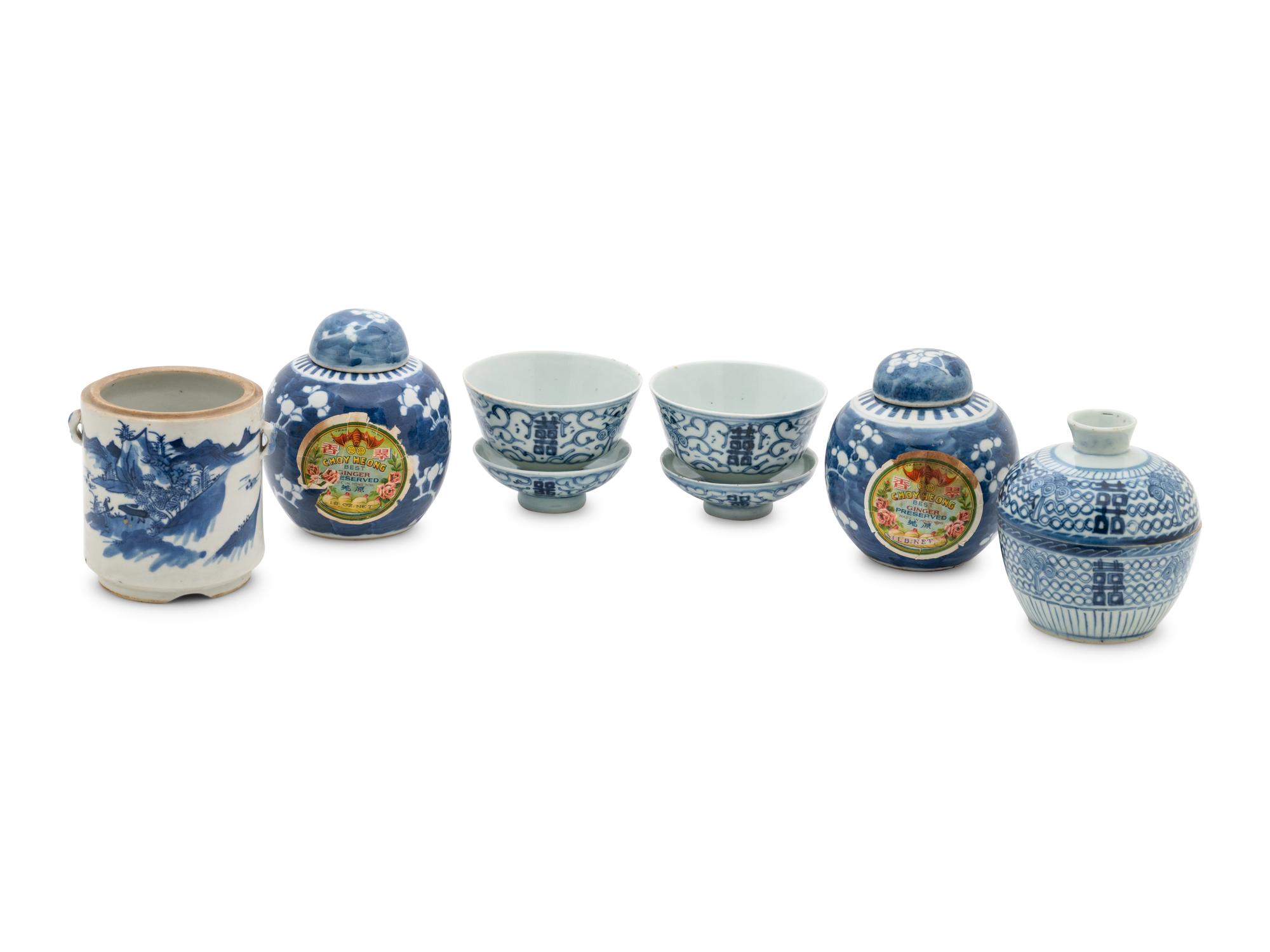 Six Chinese Blue and White Porcelain Articles