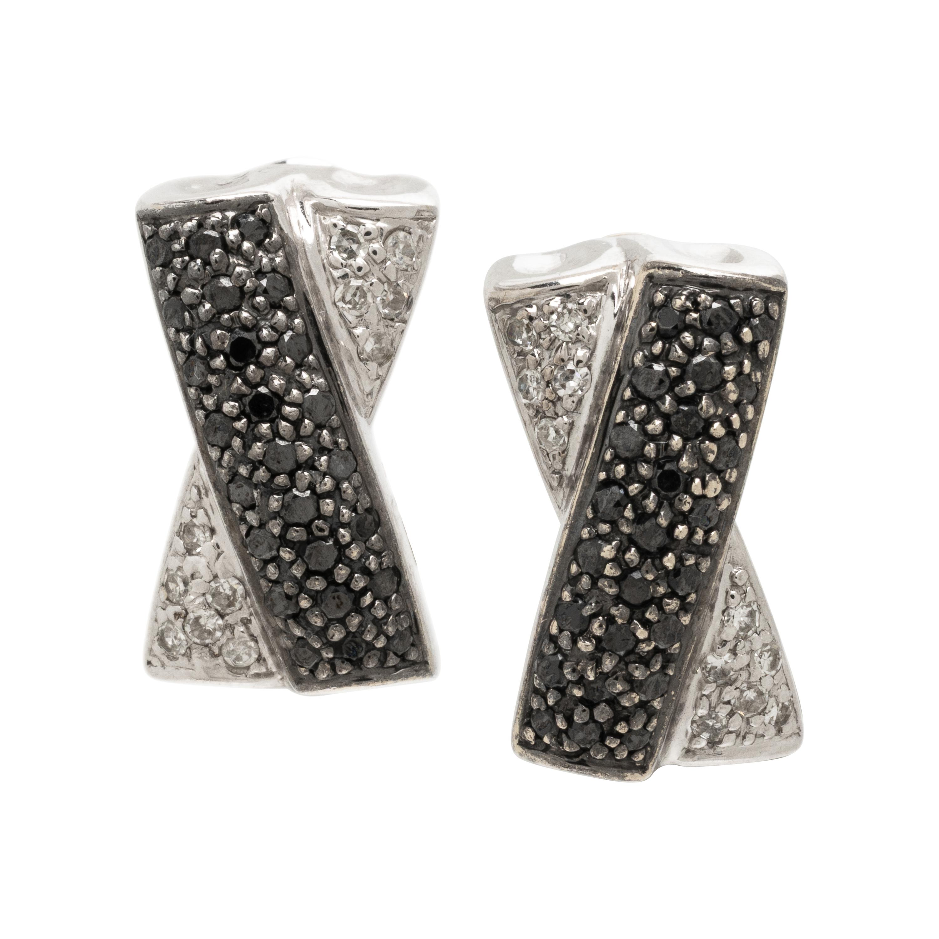 Diamond, Black Diamond, and White Gold Earrings and Ring