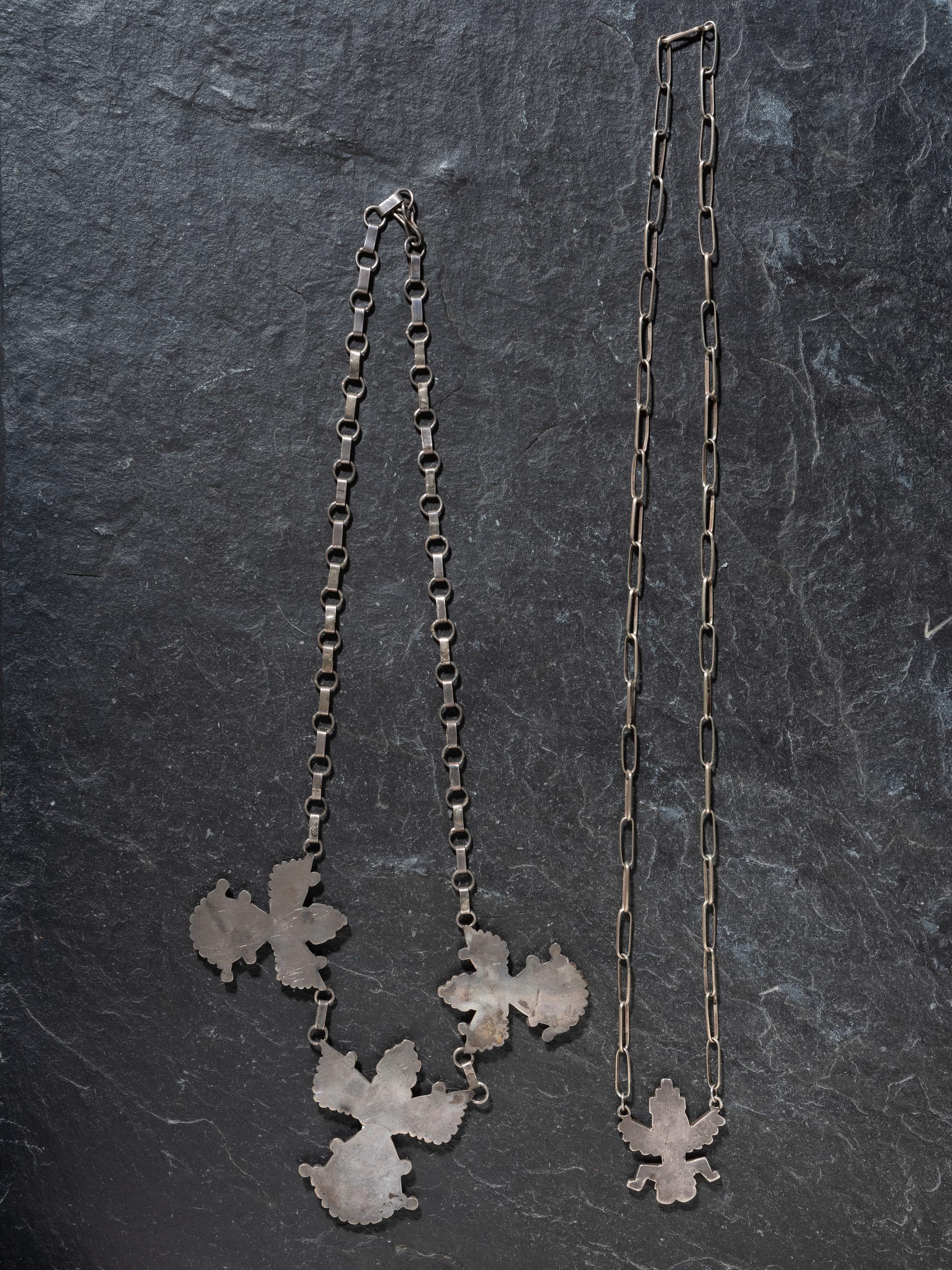 Zuni Silver and Mosaic Inlay Knifewing Necklaces