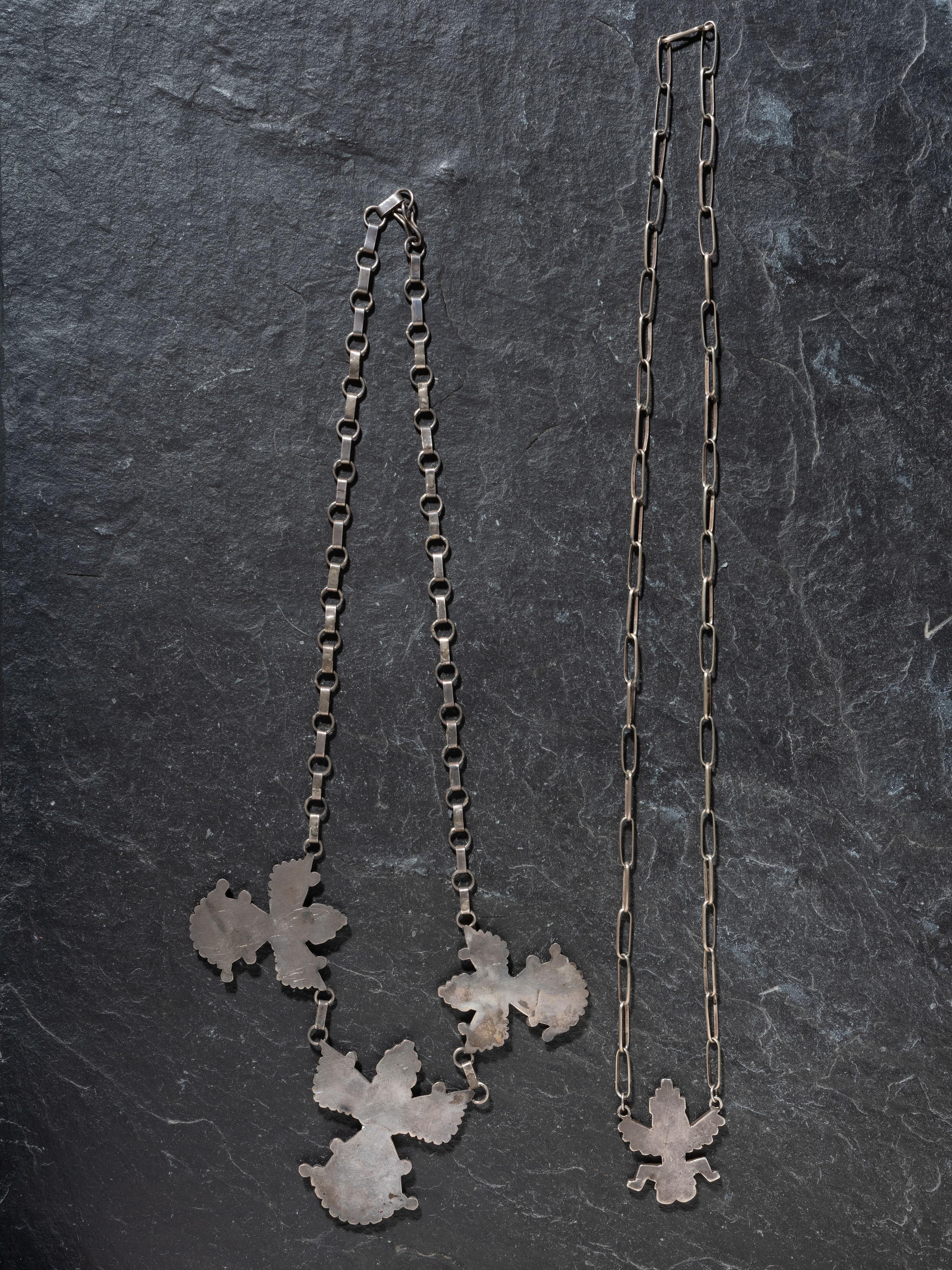Zuni Silver and Mosaic Inlay Knifewing Necklaces