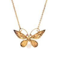 DIAMOND, ENAMEL AND CULTURED PEARL BUTTERFLY PENDANT/NECKLACE
