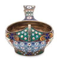 A Russian Shaded Enamel Silver Kovsh
