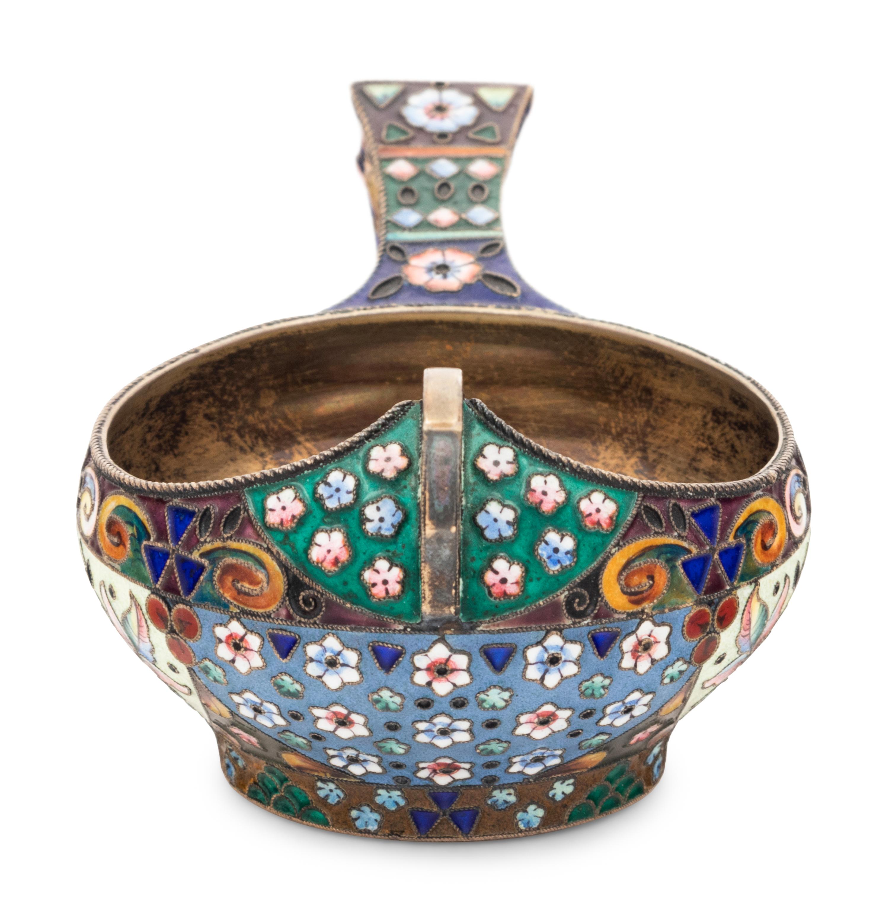 A Russian Shaded Enamel Silver Kovsh