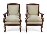 A Pair of Louis Philippe Style Parcel Gilt Mahogany Fauteuils Height 36 1/4 inches. — LATE 19TH/EARLY 20TH CENTURY