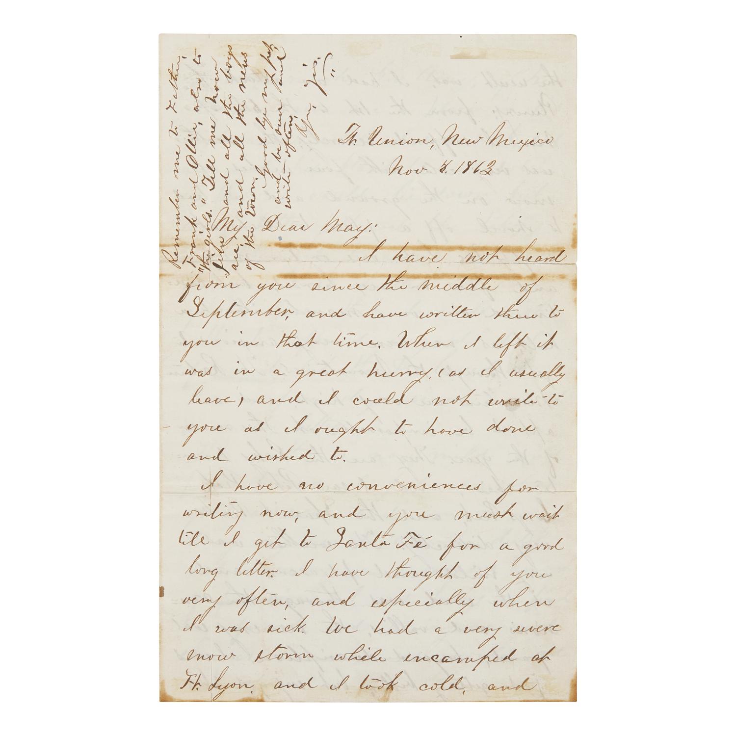 [Gold Rush] Autograph Letter, Featuring a Mention of Frontiersman Kit Carson and the Arizona Gold Rush