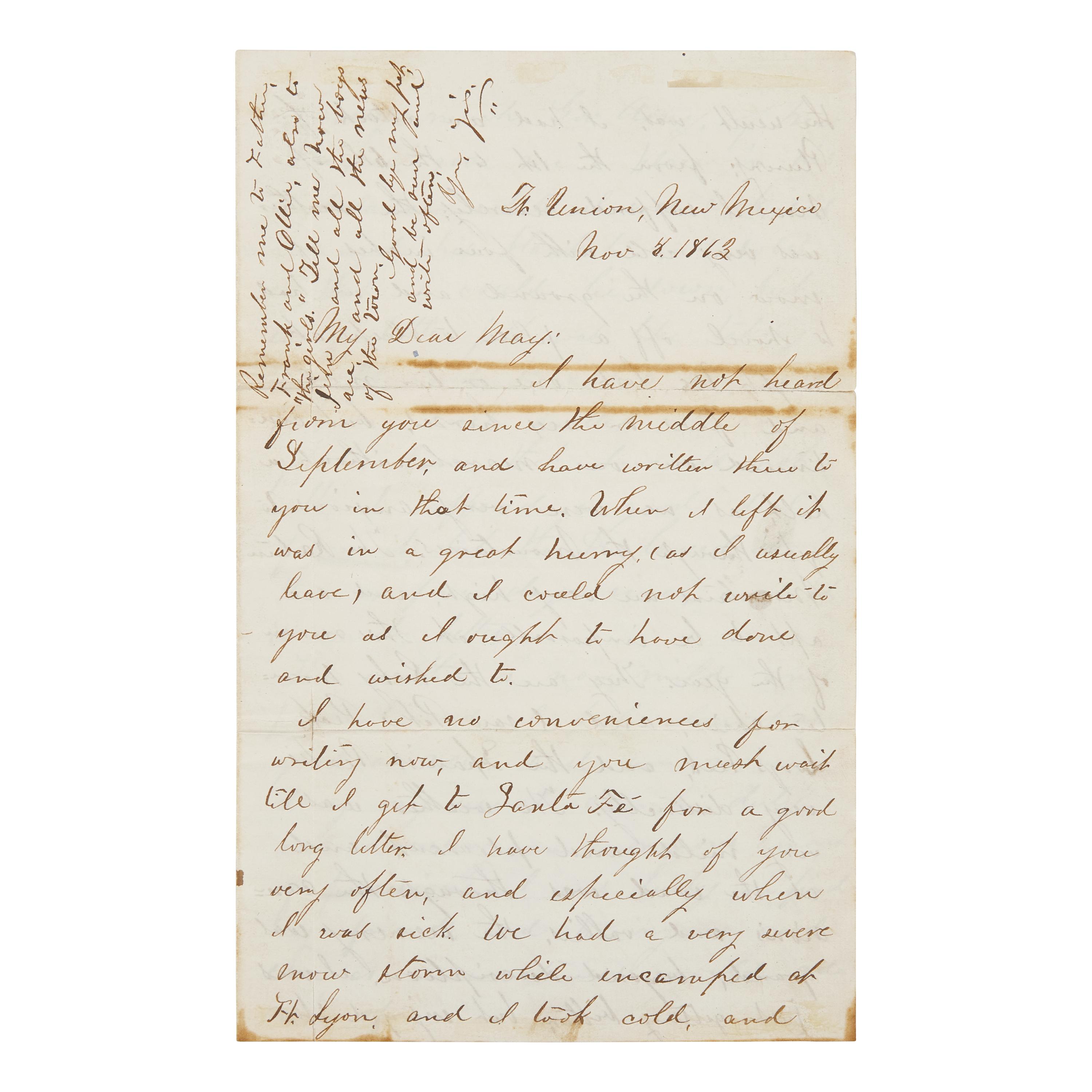 [Gold Rush] Autograph Letter, Featuring a Mention of Frontiersman Kit Carson and the Arizona Gold Rush