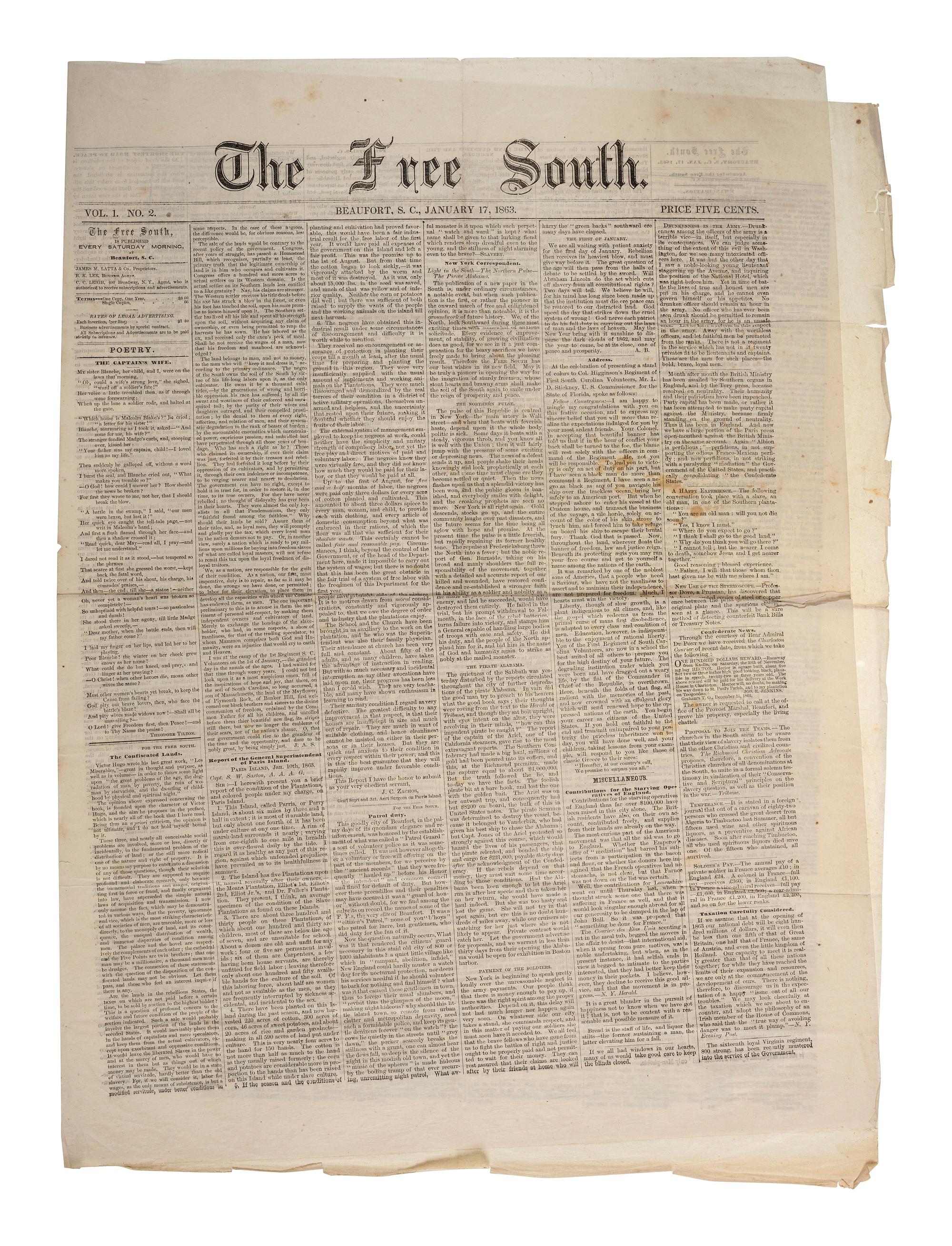 [CIVIL WAR]. A group of 13 Southern newspapers, including The Free South and The New South .