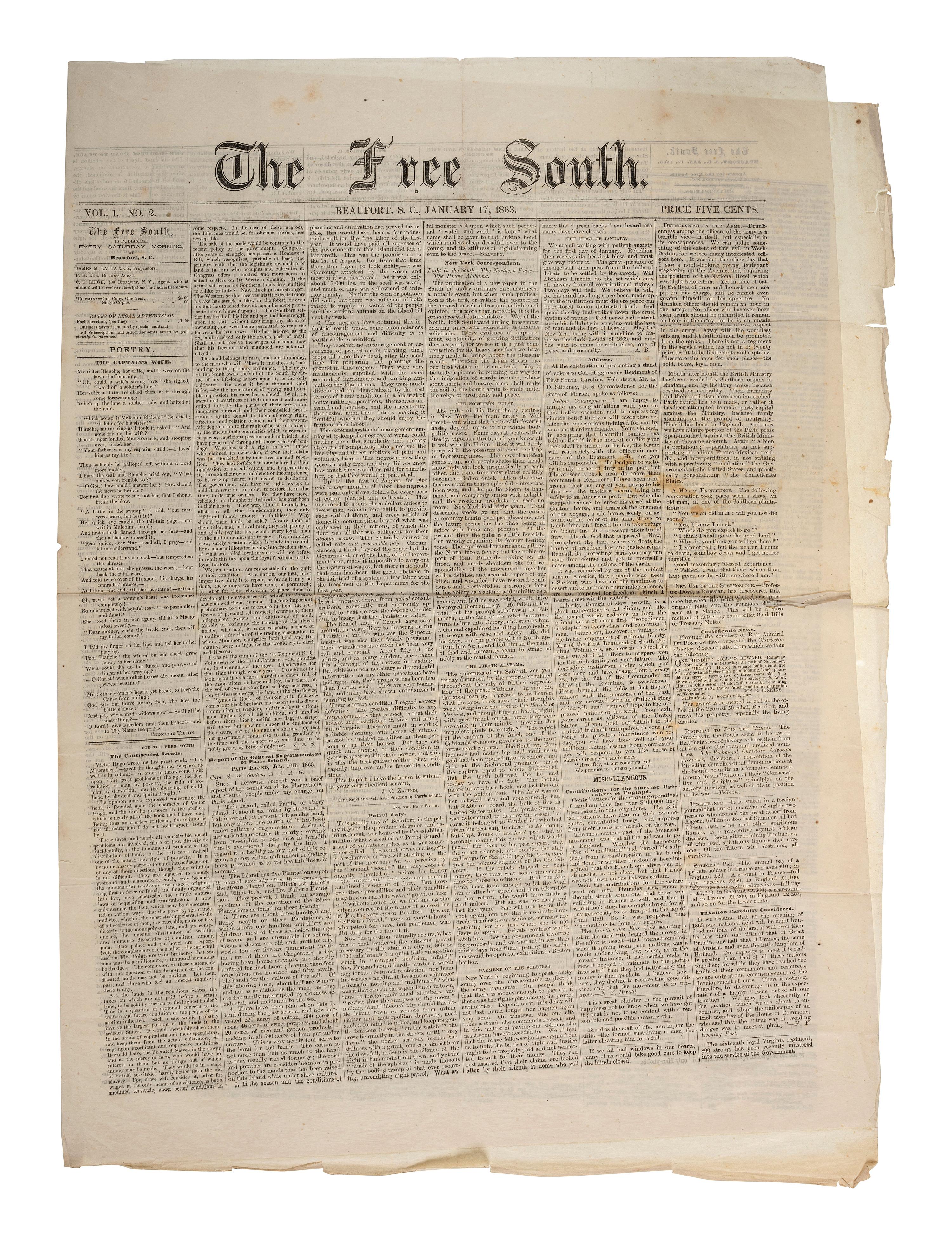[CIVIL WAR]. A group of 13 Southern newspapers, including The Free South and The New South .