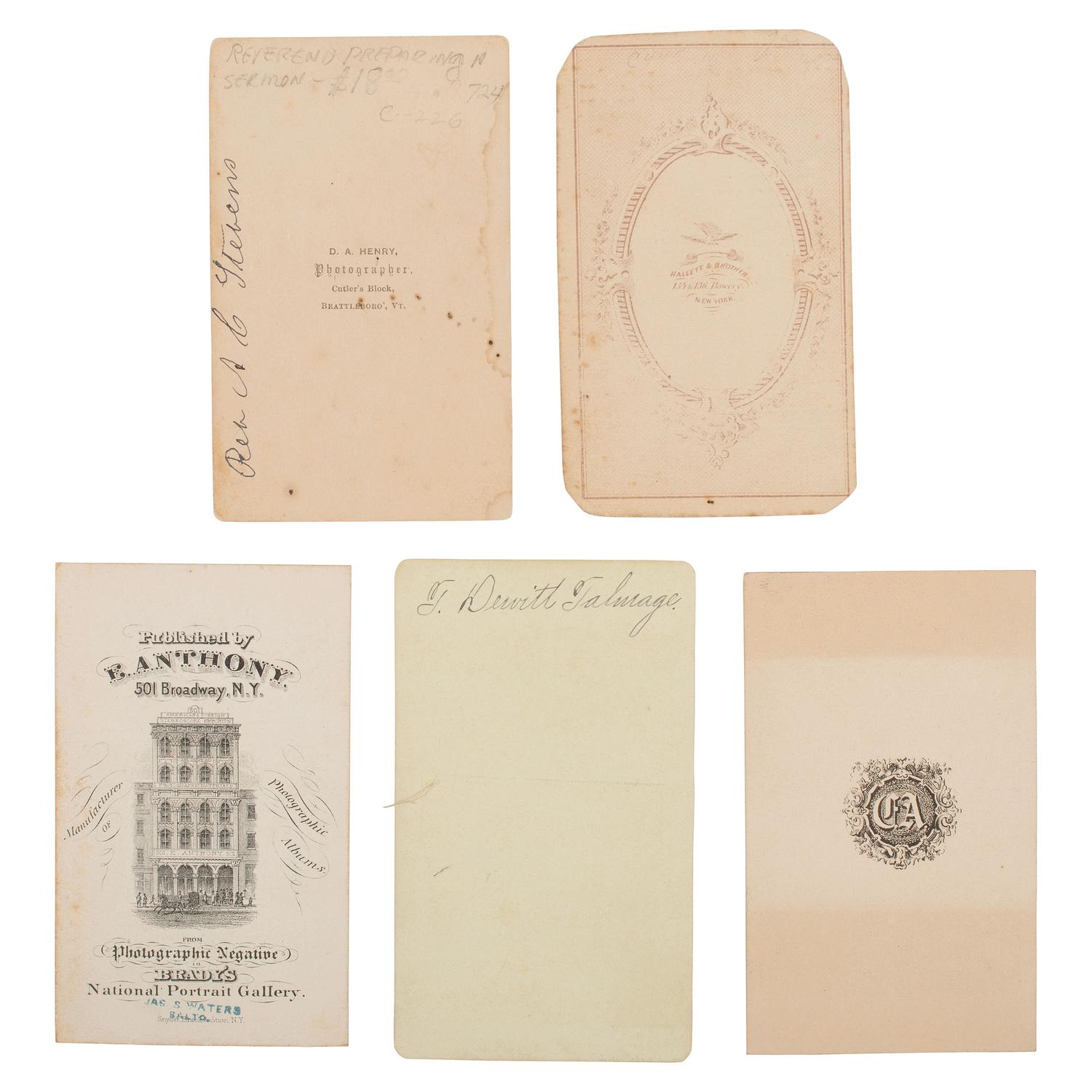 [Early Photography]. A group of 128 Items, including photographs of abolitionists, clergy, and academics.