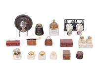 A Group of English Inkwells and Miniature Stationery Cases