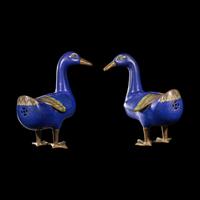 A Pair of Chinese Cloisonne Enamel Figures of Ducks