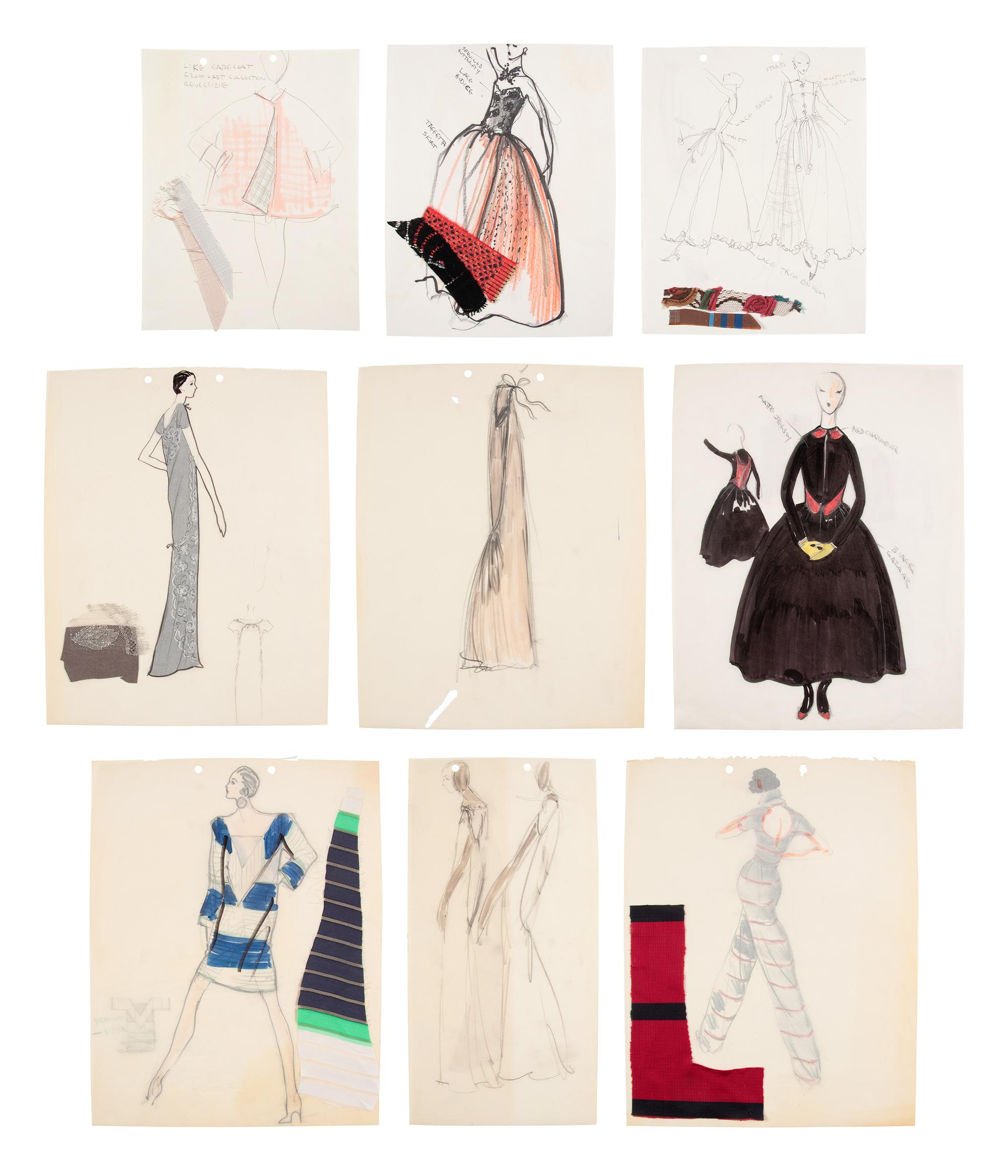 Group of Nine Geoffrey Beene Fashion Sketches , by Jesper Nyeboe
