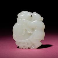 A Chinese White Jade 'Boys' Group, 18th Century — 清中期 白玉雙童子佩