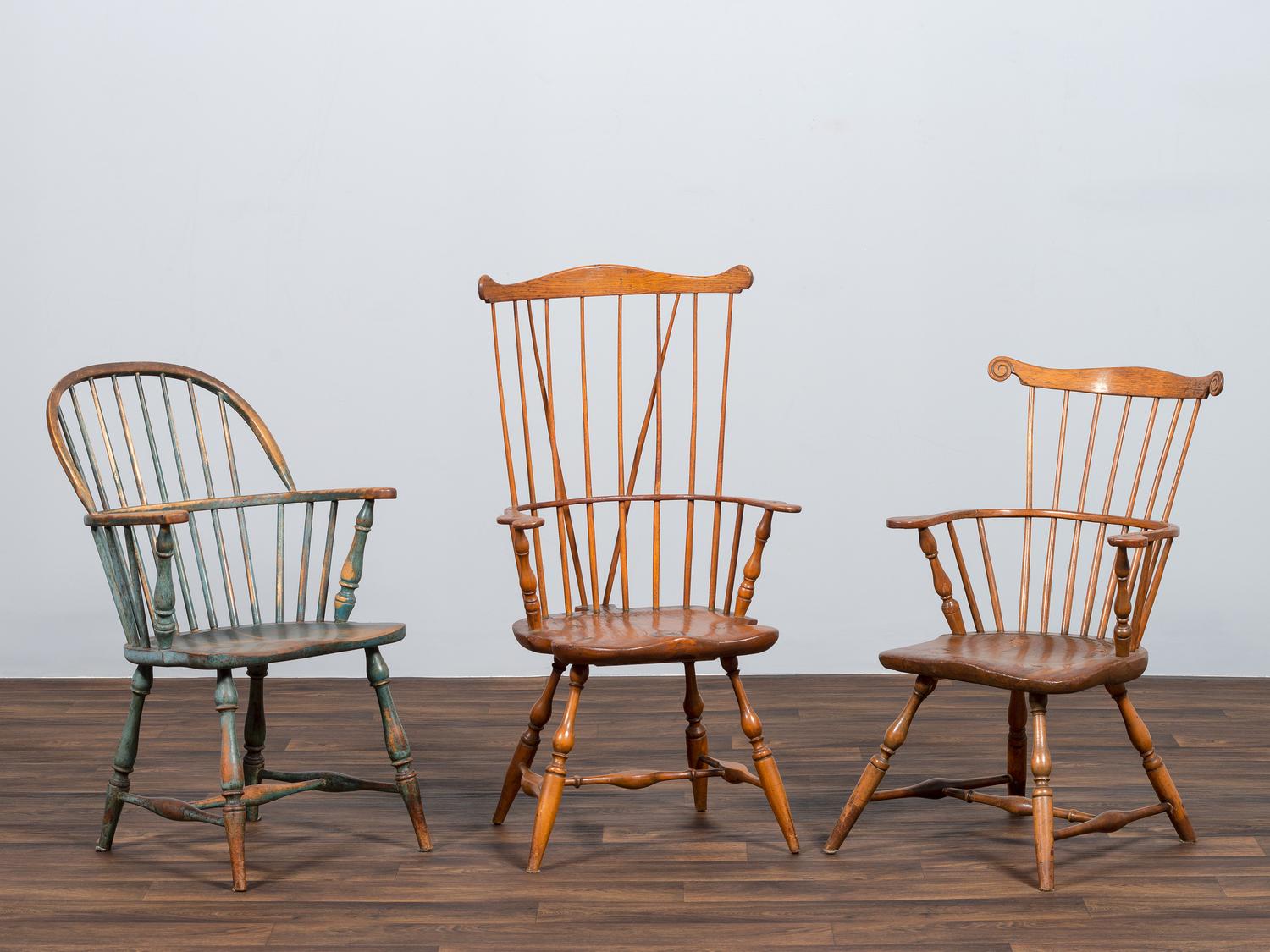 Three Compass Seat Windsor Armchairs