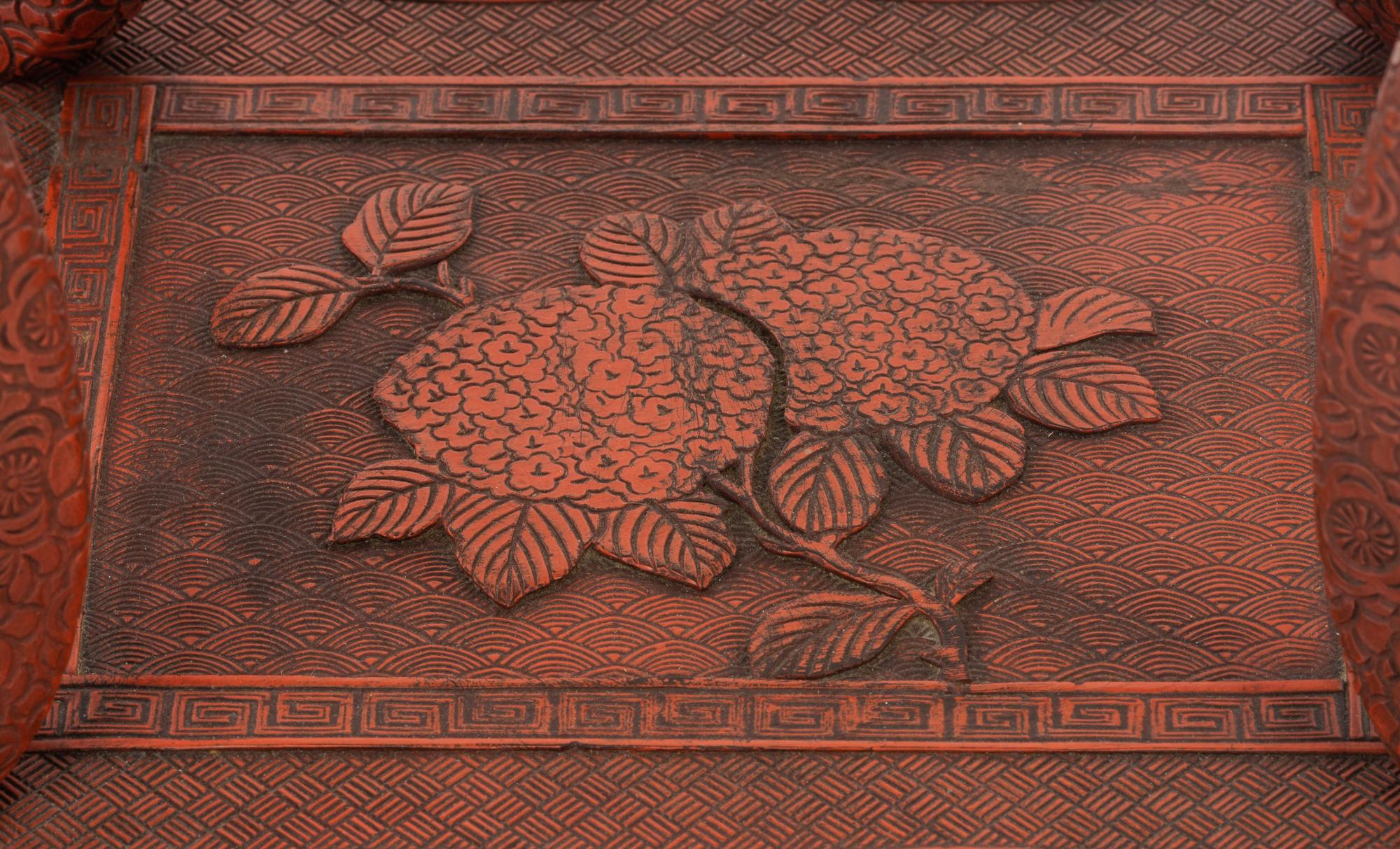 A Chinese Red Lacquered Wood Side Stand