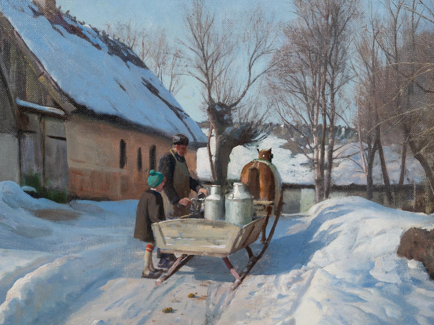 Winter landscape with a milkman in Høje Taastrup